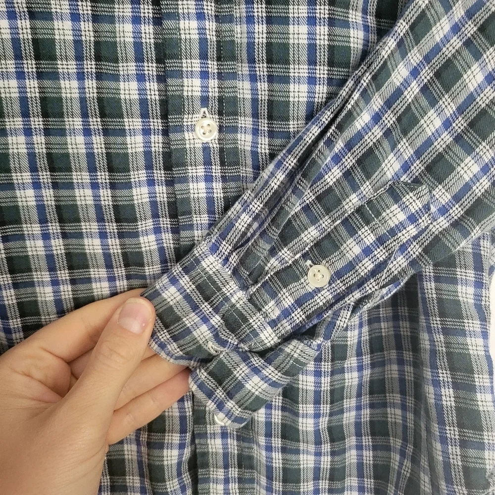 Polo Ralph Lauren 100% Cotton Long Sleeve Button Down Boys 5 Plaid Blue Green